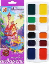 Акварель медовая "Фантазия" 12 цветов без кисти от интернет-магазина Континент игрушек