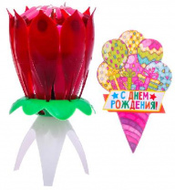 Свеча-цветок д/торта музыкальная 12 х 5 см, красный   2385922 от интернет-магазина Континент игрушек